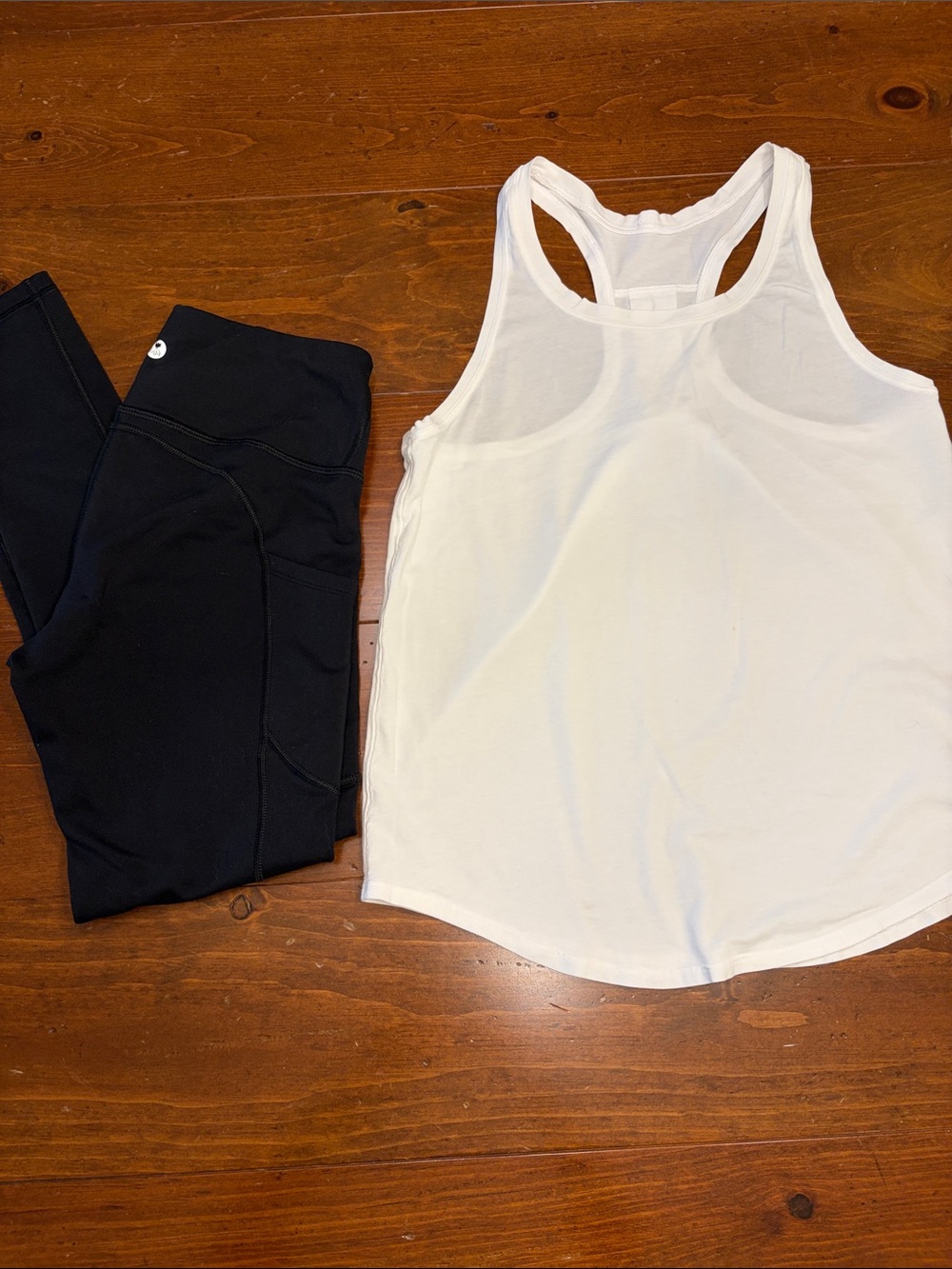 Women's White Lululemon Racerback Tank Top with Tuga black leggings